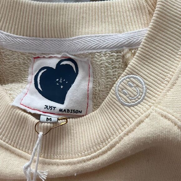 NEW Just Madison Hearts Cotton Sweatshirt  Embroidered Hearts ballon sleeve sz M - Picture 4 of 13